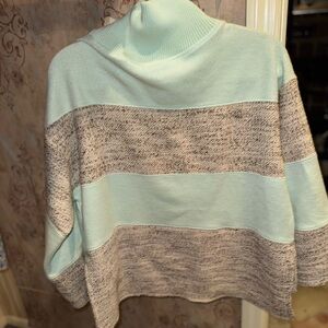Anthropologie Mint and Gray Striped Sweater